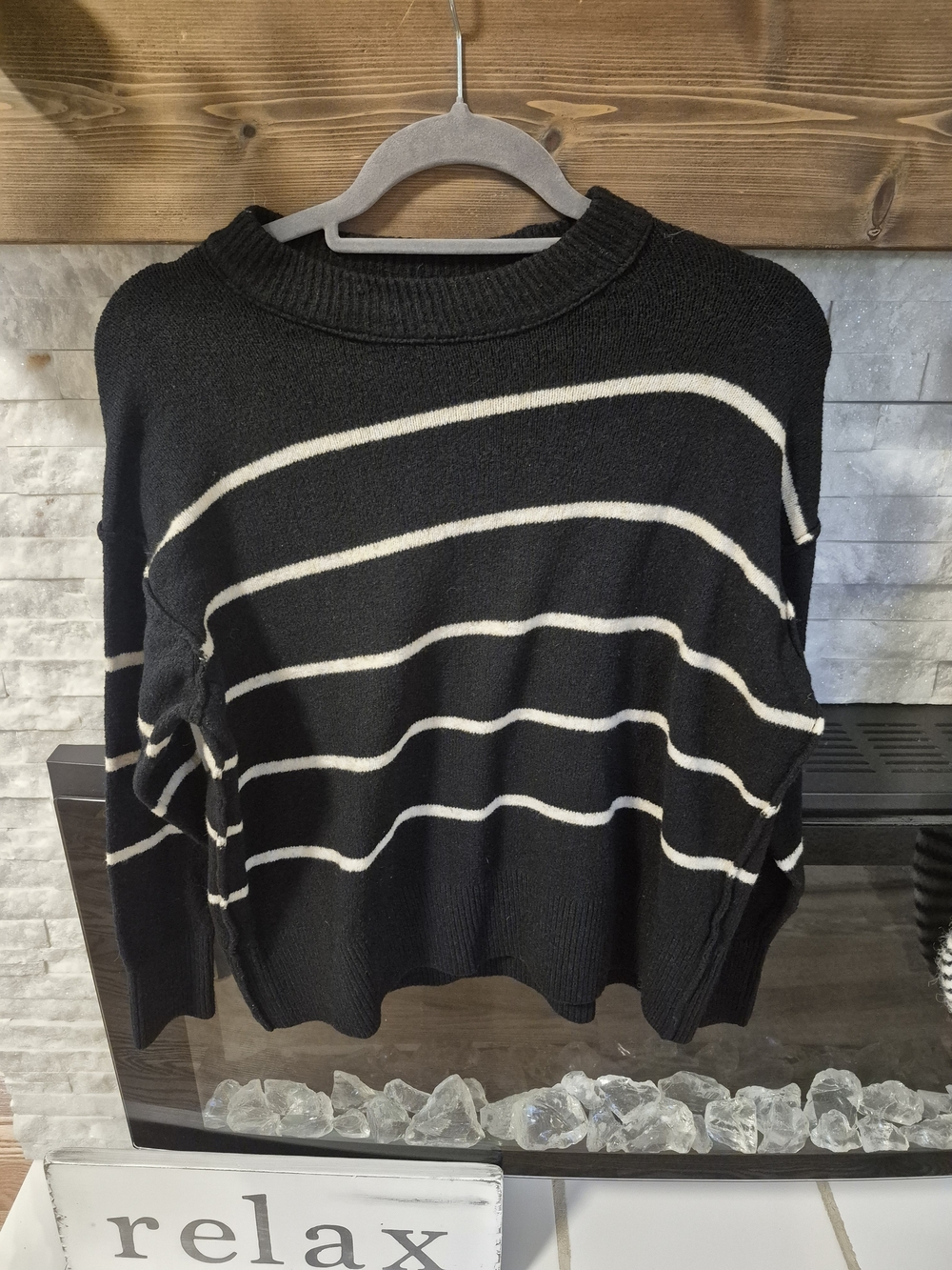 Aerie Black & Cream Striped Women's Oversized Sweater - Classic Crewneck